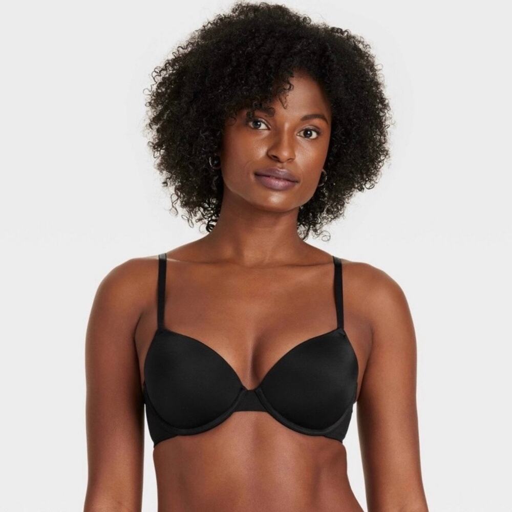 Auden Women’s Push Up Demi Bra Black 40D Underwire Padded Smooth NWOT